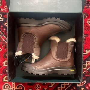 Emu Brown Leather Winter Rain Boots with Shearling Trim